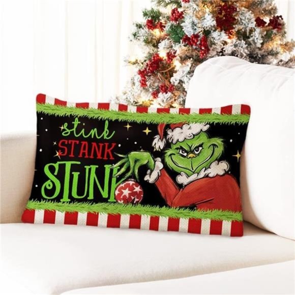 Christmas Throw Lumbar Pillow Cover 12X20 Inches |  Stink Stank Stunk Farmhouse - Picture 1 of 6